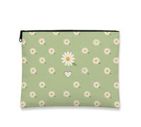 Daisy Makeup Bag, Green Floral Pattern Cosmetic Travel Pouch for Women, Portable Small Canvas Zipper Case, Spring Gift Skincare Organizer, Green, 7x9 Inch, Daisy
