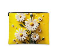 Daisy Makeup Bag, Yellow Floral Vintage Cosmetic Travel Pouch for Women, Portable Small Canvas Zipper Organizer, Spring Gift Toiletry Bag, Yellow, 7x9 Inch
