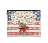 Daisy Makeup Pouch, Patriotic Floral Cosmetic Travel Bags for Women, Portable Small Canvas Zipper Bag, Spring Independence Gift Skincare Toiletry Bag Organizer, Multicolor, 7x9 Inch, Daisies