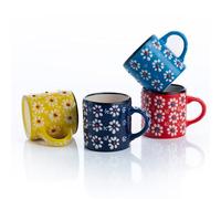 Daisy Medley Ceramic Espresso Cups - Set of 4, 5 Oz Each, Handmade, Multicolor Demitasse Mugs, Microwave & Dishwasher Safe
