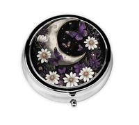 Daisy Moon Small Pill Box 3 Compartment Portable Pill Box for Purse Pocket Butterfly Flower Mini Medicine Organiser for Daily Vitamin Fish Oil Storage