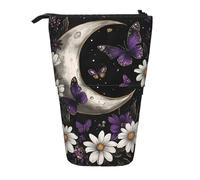 Daisy Moon Standing Pencil Case Butterfly Flower Pen Pouch Holder Telescopic Pencil Bag Pop Up Cosmetics Bag Stationery Organizer for School Office Travel