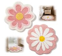 Daisy Non-Slip Bath Mat 2pcs,Pink Bath Mat White Flower Rug,Absorbent Soft Bathmat Machine Washable Microfiber Funny Bathroom Rug Mats Decorative Carpet for Shower Bedroom Kitchen Decor 60x60cm