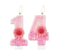 Daisy Number 14 Candles - Pink Flower Glitter Candle for Girls' 14th Birthday Party Decorations