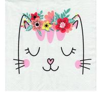 Daisy 3-Ply Tissue Paper Napkins Serviettes for Decoupage Lunch 33cm x 33cm - Pack of 20 (Smilling Cat with Flowers Wreath)