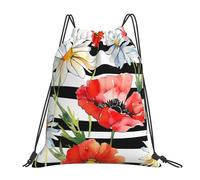 Daisy Papaver Stripe Flower Women Men Drawstring Backpack Waterproof Pe Bag Large String Backpack For Hiking Holidays Beach