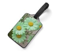 Daisy Pastel Green Luggage Tag PU Leather, Personalized Suitcase Tag with Name Card, Durable Travel Bag Identifier for Luggage, Backpack, Gym Bag, Aesthetic Travel Accessory