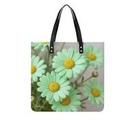 Daisy Pastel Green Square PU Leather Tote Bag