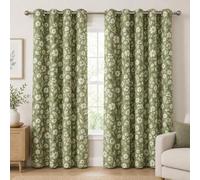 Daisy Pattern Blackout Curtains,Olive Green Eyelet Curtain | 2 Panels Thermal Insulated, for Bedroom, Living Room Interior Decor, Super Soft Energy Saving Window Drapes, 90 x 108 Inch