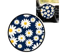 Daisy Pattern Blue Background Print, 17.7 in Steering Wheel Sun Shade Cover, Anti-Heat Aluminum Foil Steering Wheel Cover