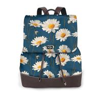 Daisy Pattern Print Leather Women's Backpack Travel Bag Ladies Versatile Small Backpack Business Leisure,One Size