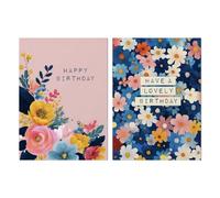 Daisy & Peony Flower Birthday Card Set of 2 for Her Blank Inside
