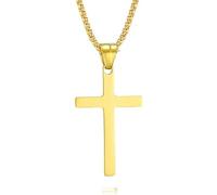 Daisy Philip Cross Necklace for Men Women, 316L Stainless Steel Pendant | Silver/Gold/Black Cross Chain Necklaces Easter Gifts for Birthday Christmas Thanksgiving Day (Gold)