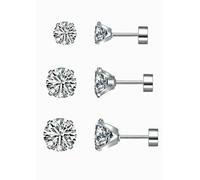 Daisy Philip Cubic Zirconia Hypoallergenic Stud Earrings for Women Men Girls Fashion Surgical Steel Helix Earrings 3 Pairs (Silver 2/3/4mm (3 Pairs))