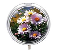 Daisy Plants Pill Box 3 Compartment Round Small Pill Box for Pocket Purse Metal Travel Pill Case Portable Daily Pill Organizer Cute Compact Medicine Organizer Mini Pill Container