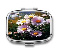 Daisy Plants Pill Box Medicine Pill Organizer Small Pill Case Travel Pill Container Portable Pill Case for Pocket 2 Compartment Pill Holder Pill Boxes for Travel