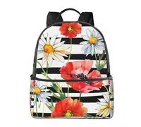 Daisy Poppy Backpack for Women Men Stripe Flower Teenage School Bag Bookbag Casual Daypack for College Travel Work
