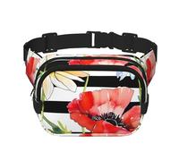 Daisy Poppy Double Layer Waist Bag Pack Stripe Flower Bum Bag Fanny Pack for Men Women, Adjustable Belt Bag for Travel Hiking Running Cycling Festival
