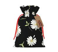 (daisy) Print Christmas New Year Candy Gift Bag, Red Xmas Ribbon Drawstring Bags for Kids Xmas Holiday Eve Presents S Size