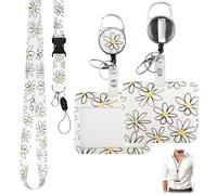 Daisy Print Id Badge Holder with Detachable Card Holder 11 * 7cm, Retractable Badge Reel with Breakaway Safety Clip for Teachers Nurses Students Office ID Cards (H)