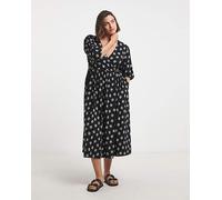 Daisy Print Supersoft Wrap Midi Dress Black Print 22
