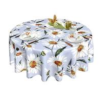 Daisy Print Tablecloth Watercolor Daisy Floral Round Tablecloth 60 Inch Washable Reusable for Home Parties Dinner Picnic Kitchen Dining Decor
