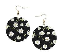 Daisy Printed Faux Leather Earrings Set For Women, 1 Pair Lightweight Dangle Drop Pierced Earrings Jewelry Gifts For Women
