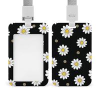 Daisy Printing ID Badge Holder with Lanyard - Hard Plastic ID Card Holder Waterproof Name Tag Holders, Heavy Duty Badge Reel Vertical Card Protector for Office Nurse Teacher