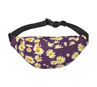 Daisy Purple Flowers Adjustable Belt Hip Bum Bag Fashion Water Resistant Hiking Waist Bag for Traveling Casual Running Hiking Cycling, Black, One Size