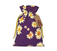 Daisy Purple Flowers Print Drawstring Pouches For Gifts,Reusable Fabric Gift Bags,For Holiday And Party Presents