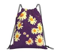 Daisy Purple Flowers Print Gym Bag String Bags Waterproof Unisex Drawstring Bag For Running Hiking Swim 36X42Cm