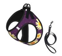 Daisy Purple Flowers Print Pet Leash Vest Soft Adjustable Step in Puppy Vest Outdoor Walking with Leash