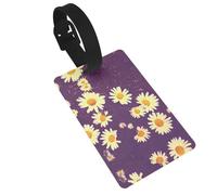 Daisy Purple Flowers Printed Small Luggage Tags Portable Bag ID Holders with Adjustable Strap for Travel Gear