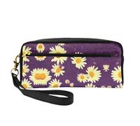 Daisy Purple Flowers Small Cosmetic Bag,Portable Cute Travel Makeup Bag for Women Makeup Brush Organizer Pouch