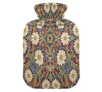 Daisy Red Blue William Morris Pattern hot Water Bottles with Soft Cover, 1L hot Compress for Pain Relief,Pain Relief,Bolsa de agua Caliente para el Dolor
