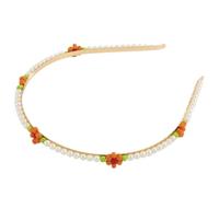Daisy Rice Bead with Pearl Artificial and Headband for Women | Simple Charming Style, Iron and Imitation Pearl Details, Orange Floral Accent, for Themed Events and Ocean Parties