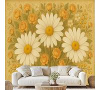 Daisy Rose Bloom Wall Mural Country Flower Peel and Stick Photo Wallpaper 150x100 cm Retro Floral Leaves Wall Paper for Bedroom Bathroom Living Room Poster Decoration xE23f