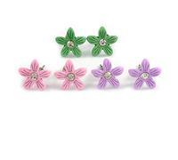Daisy Shaped Earrings - 3-Pair Set in Pastel Pink, Green & Lavender - 13mm Enamel Studs