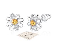 Daisy Silver Studs Earrings for Women, Sterling Silver Stud Earrings With Yellow Cubic Zirconia, Hypoallergenic Flower Earrings Valentines Birthday, Daisy Jewellery Gifts for Daughter Mum