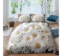 Daisy Single Duvet Cover Set 3D Printed Flower Field Bedding Set Ultra Soft Microfiber Quilt Cover 150x200 cm for Single Bed with 2 Pillowcases with Zipper C/2811