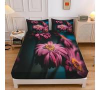 Daisy Single Fitted Sheet Fresh Flowers Microfibre Bedding Sets 3pcs Sheets Deep Pocket 30cm with 2 Pillowcase, Bed Cover (90x190cmx30cm) sd1130