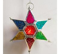 Daisy Snow Multi Coloured Glass & Iron Hanging Star Lantern