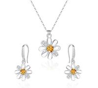 Daisy Sterling Silver Jewellery Sets for Women, Daisy Necklace and Earring Sets for Women,Yellow Cubic Zirconia Women's Jewellery Set Daisy Giftst, Hypoallergenic jewelry Gift for Mum Girls Wife