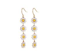Daisy Sunflower Floral Earrings - Summer Spring Holiday Long Dangle Drop Earrings, Zinc, No Gemstone