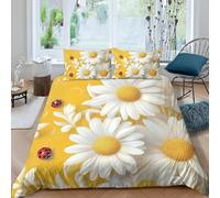 Daisy Super King Duvet Cover Set 3D Print Insects Bedding Double Bed Set Ultra Soft Microfiber Quilt Cover 260x220 cm with 2 Pillowcases 50x75 cm with Zipper for Bedroom D-74