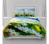 Daisy Super King Duvet Cover Set 3D Printed Botanical Flowers Bedding Set Ultra Soft Microfiber Quilt Cover 220x260 cm with 2 Pillowcases with Zipper for Boys Girls Teens a.2231
