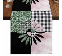 Daisy Table Runner, Black White Buffalo Check Leopard Black Pink Cotton and Table Linen Runner for Kitchen Dining Home Decor for Party Festival Holiday Decoration Gift 13x120in