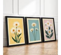 Daisy Trio Botanical Set of 3 Framed Wall Art Prints A3 (42×29.7cm)