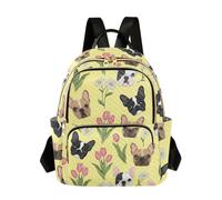 Daisy Tulip French Yellow Quilted Backpack for Women, Wave Pattern Fashion Daypack with Multiple Zipper Pockets, Daisy Tulip French Yellow, M, Daypack Backpacks