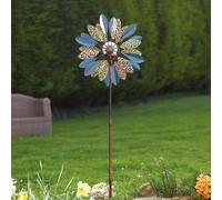 Daisy Wind Spinner With Solar Powered Crackle Glass Globe - Outdoor Decoration With Multicoloured Led Lights - H130 X 38 X D17Cm